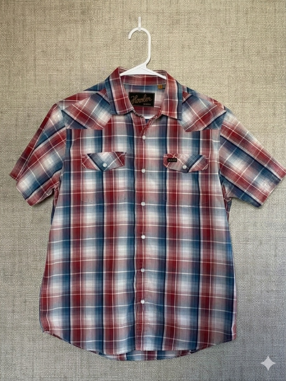 Howler Brothers Red, Blue & White Plaid Short-Sleeve Shirt -Excellent Condition